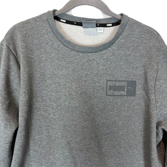 Puma Tracksuit Set Mens Large Heather Gray Stretch Logo Fleece Lined Crewneck - Picture 4 of 16